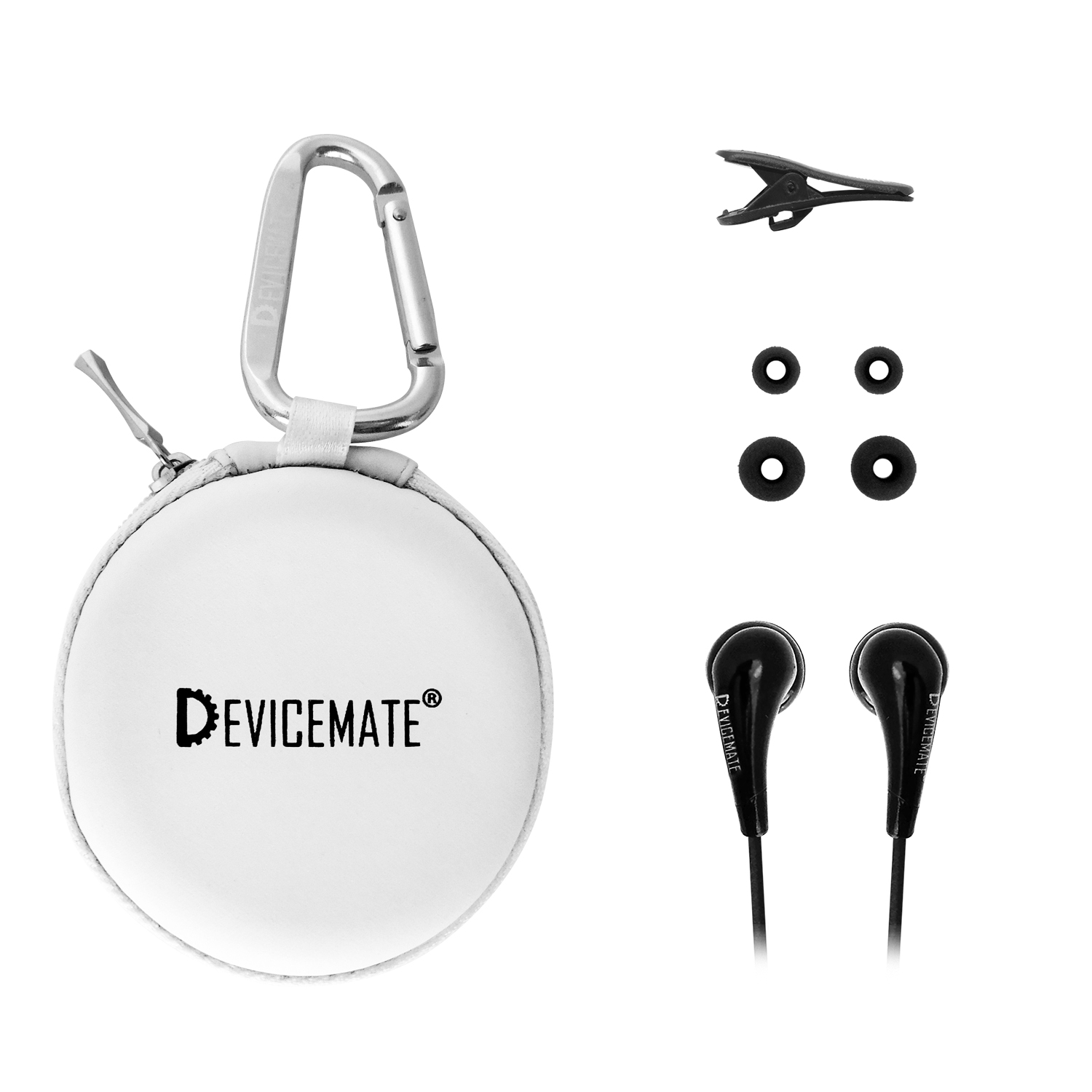DEVICEMATE®SD 255-GWT In-Ear Stereo Earphones Glacier White Case